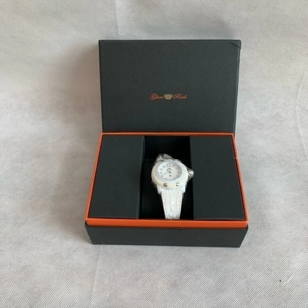Glam Rock Miss Miami Beach Women's Watch White Swiss Quartz Rubber Band New
